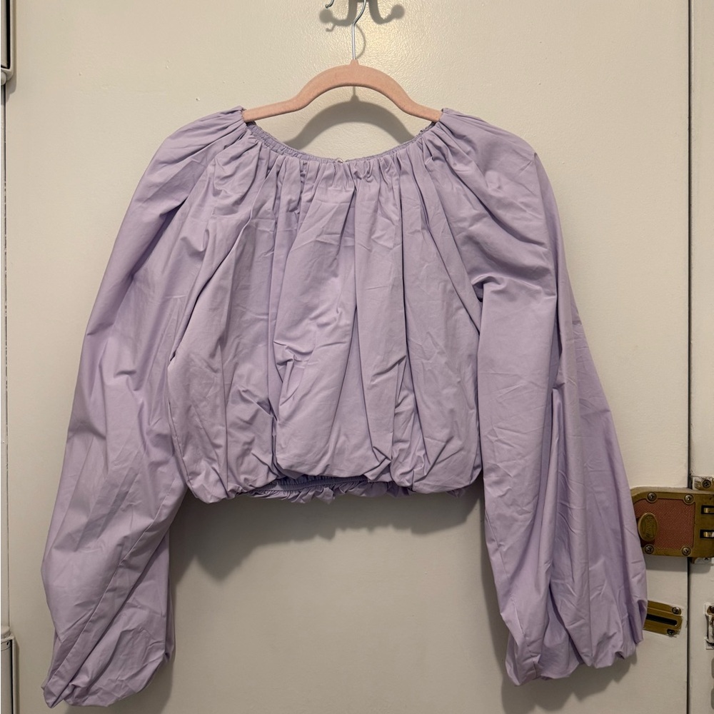 English Factory Lilac Off-Shoulder Cropped Peasant Blouse